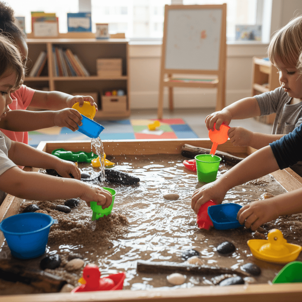Children enjoying messy play and sensory activities during childcare